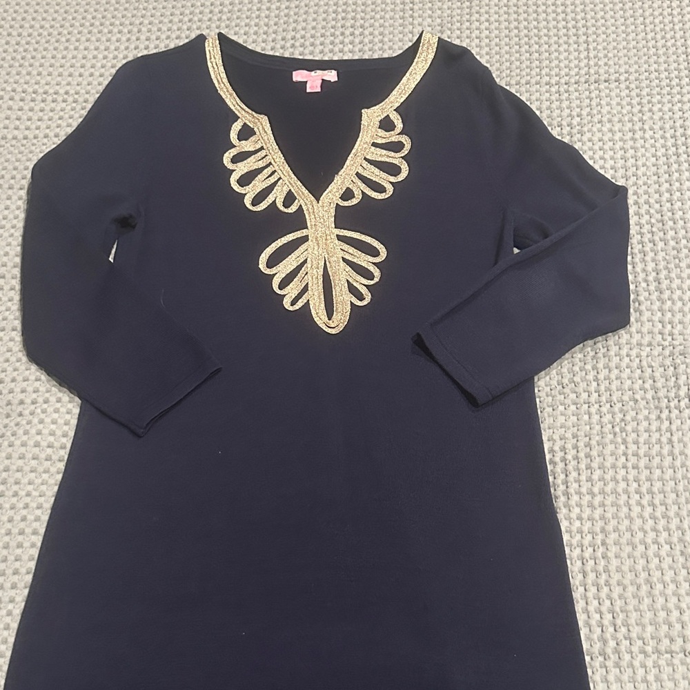 Lilly Pulitzer Navy Blue and Gold Sweater Dress